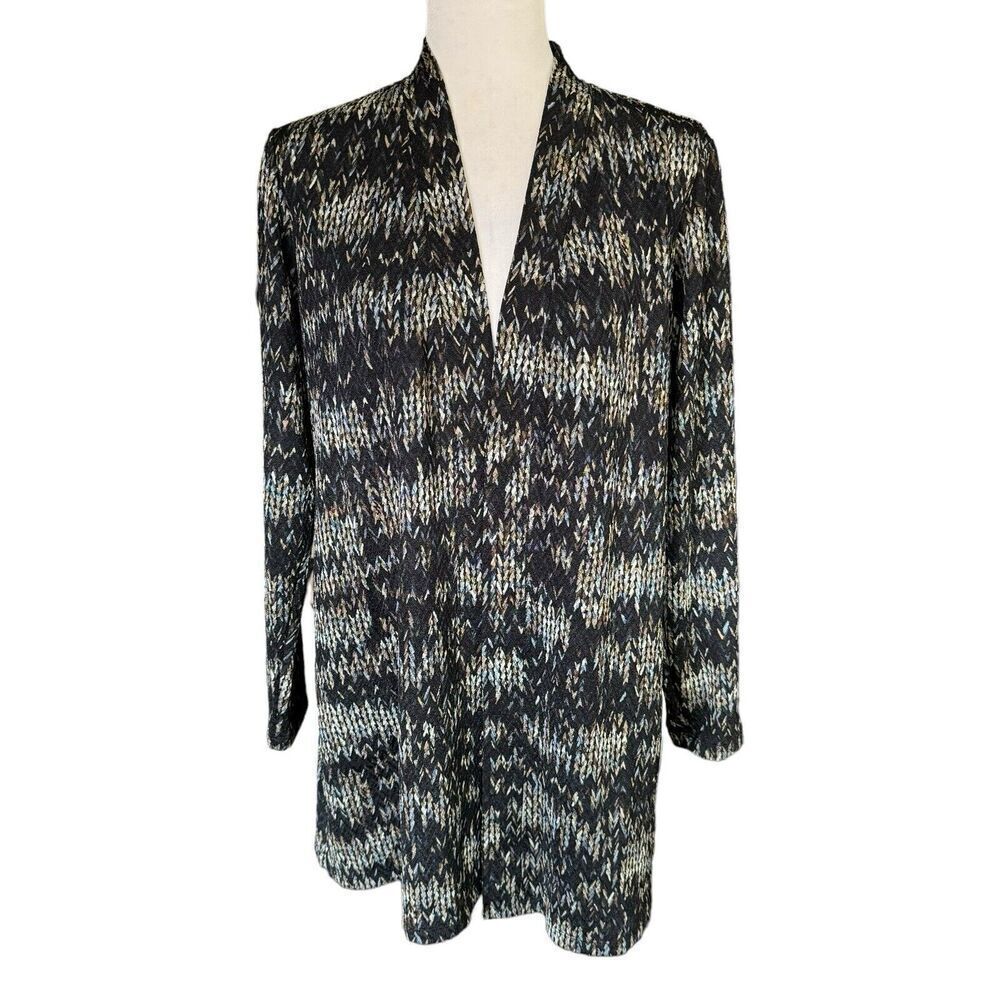 Susan Graver Petite Printed Novelty Knit Open-Front Cardigan Neutral Med Petite
